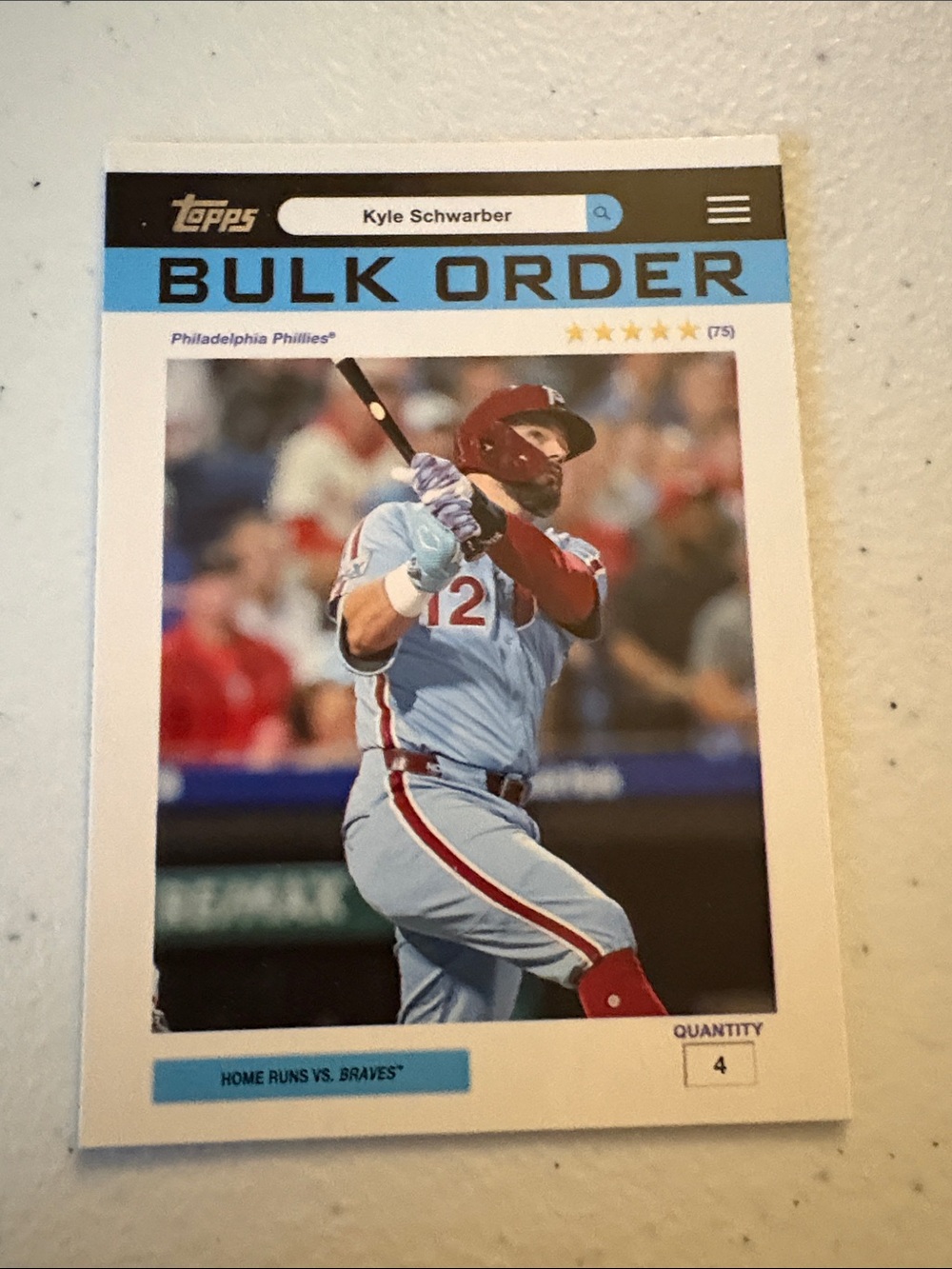 2026 Topps Kyle Schwarber Bulk Order Card